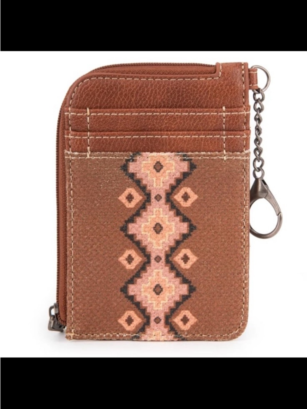 Wrangler Brown Wallet Card Case with Pink Aztec Pattern